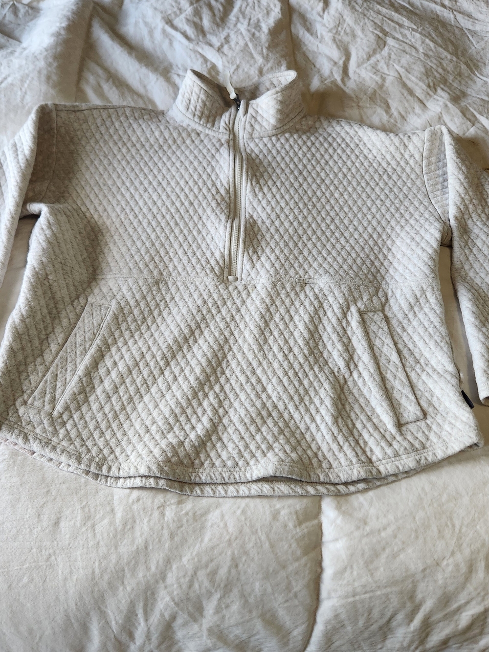 Eddie Bauer Quilted Cream Half-Zip Pullover Sweater